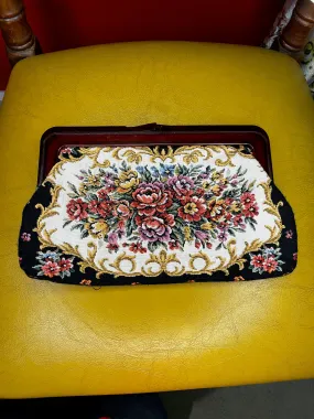 60's Black Floral Tapestry Clutch