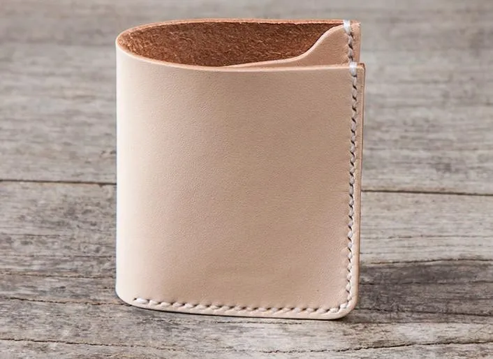 Beige Leather Men Slim Small Wallet Bifold billfold Wallet for Men