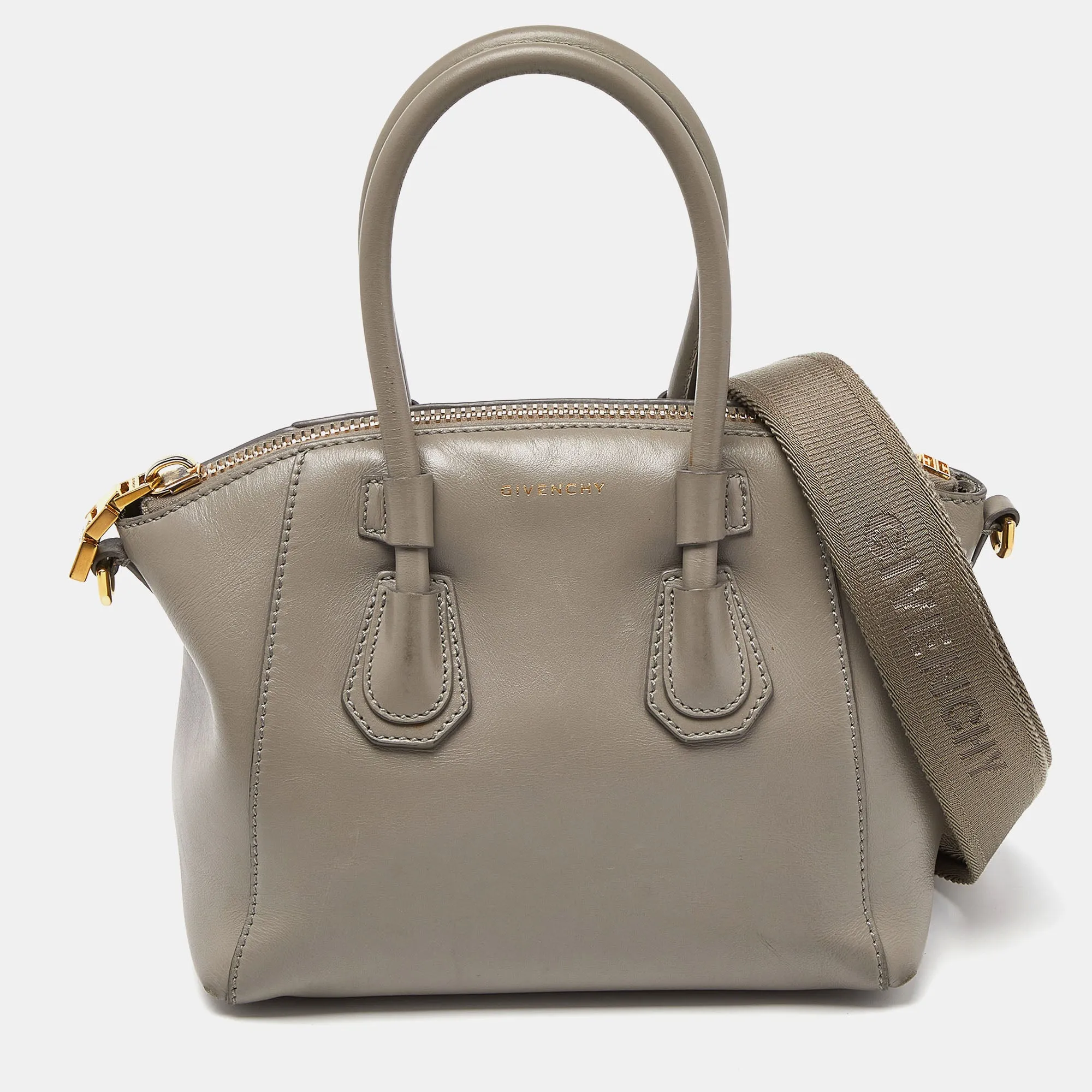 Beige Leather Mini Antigona Sport Satchel