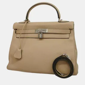 Beige Togo Kelly 32 G Stamp Ladies Handbag