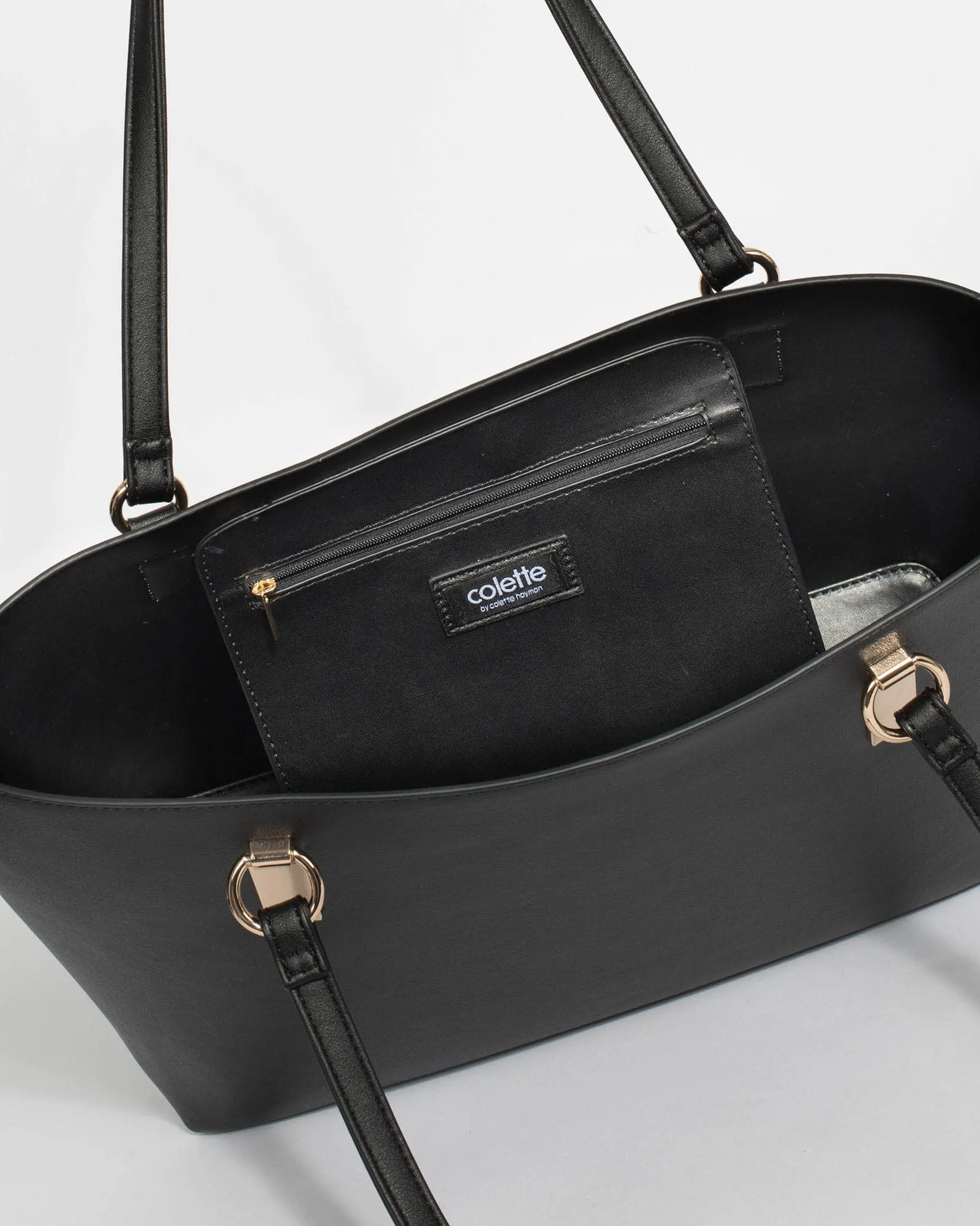 Black Angelina Tote Bag With Gold Hardware