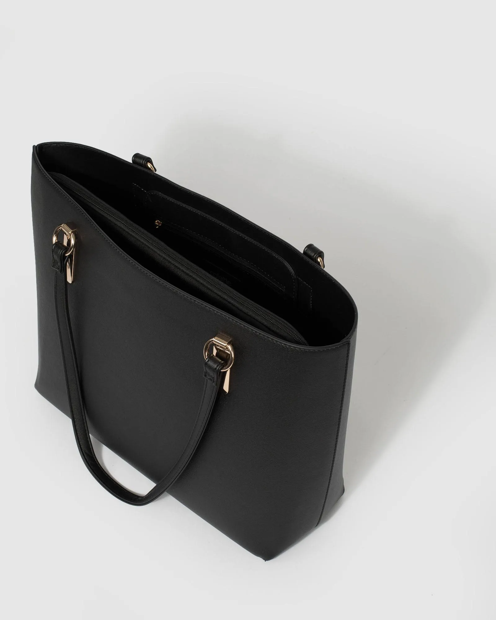 Black Angelina Tote Bag With Gold Hardware