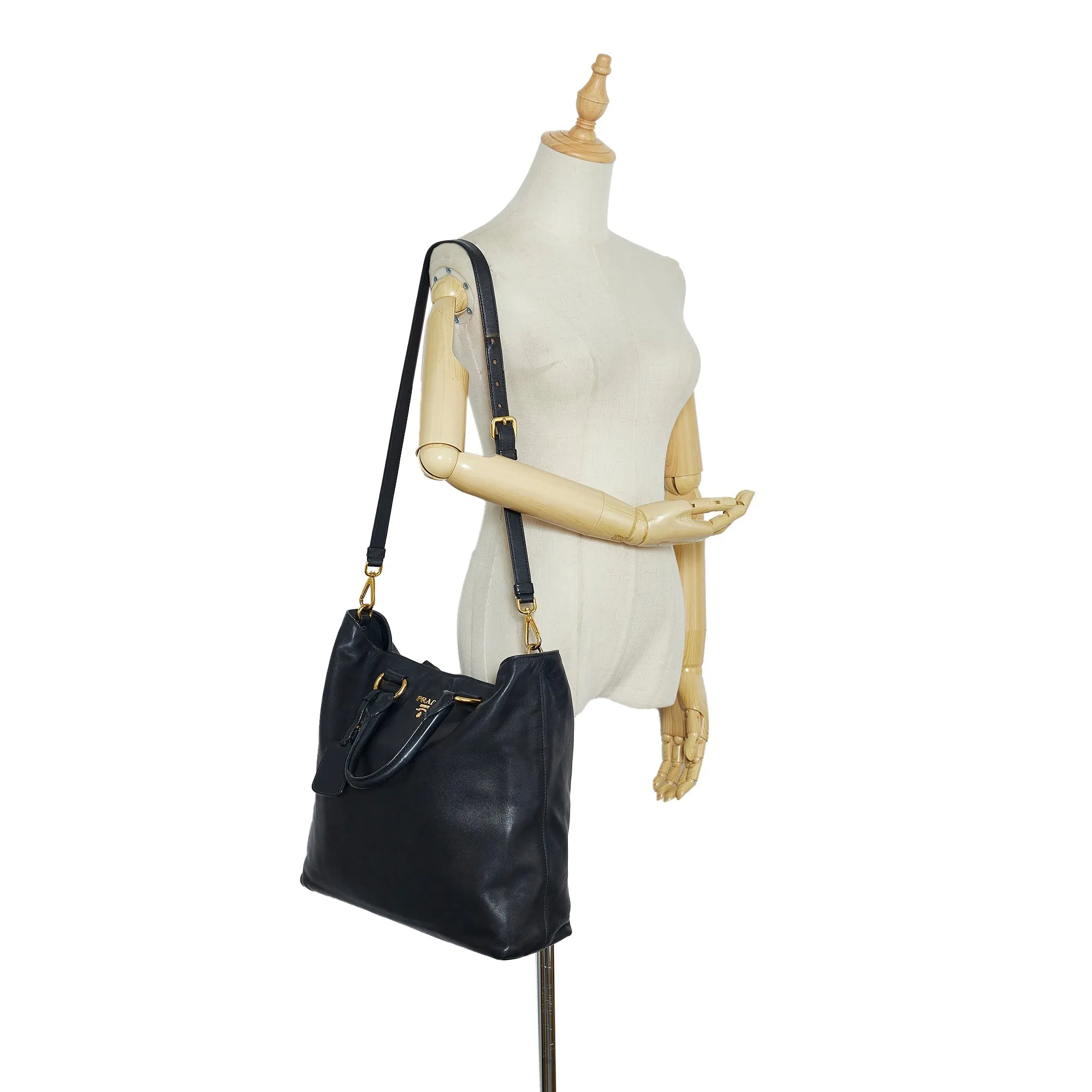 Black Prada Soft Calf Shopping Tote Satchel