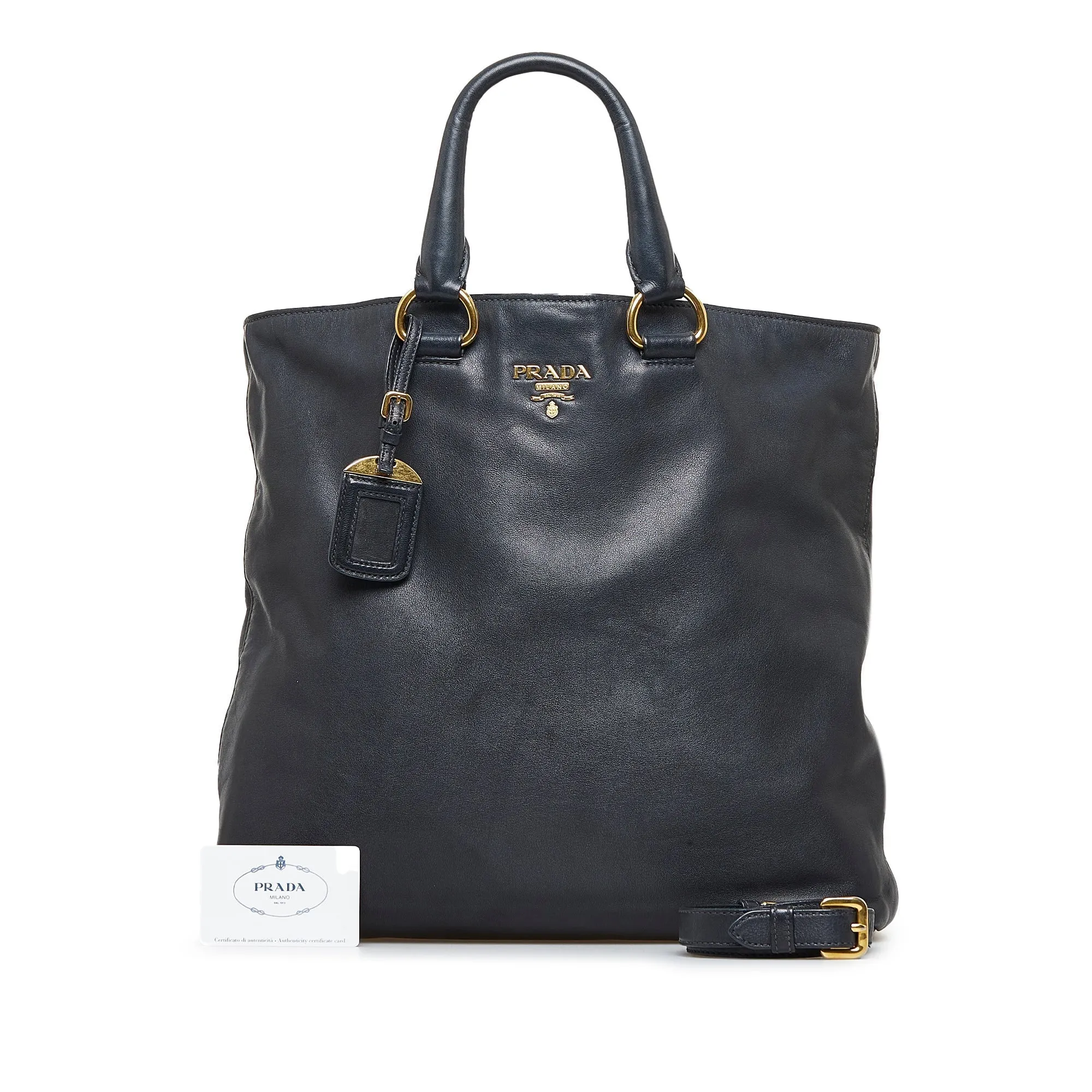 Black Prada Soft Calf Shopping Tote Satchel