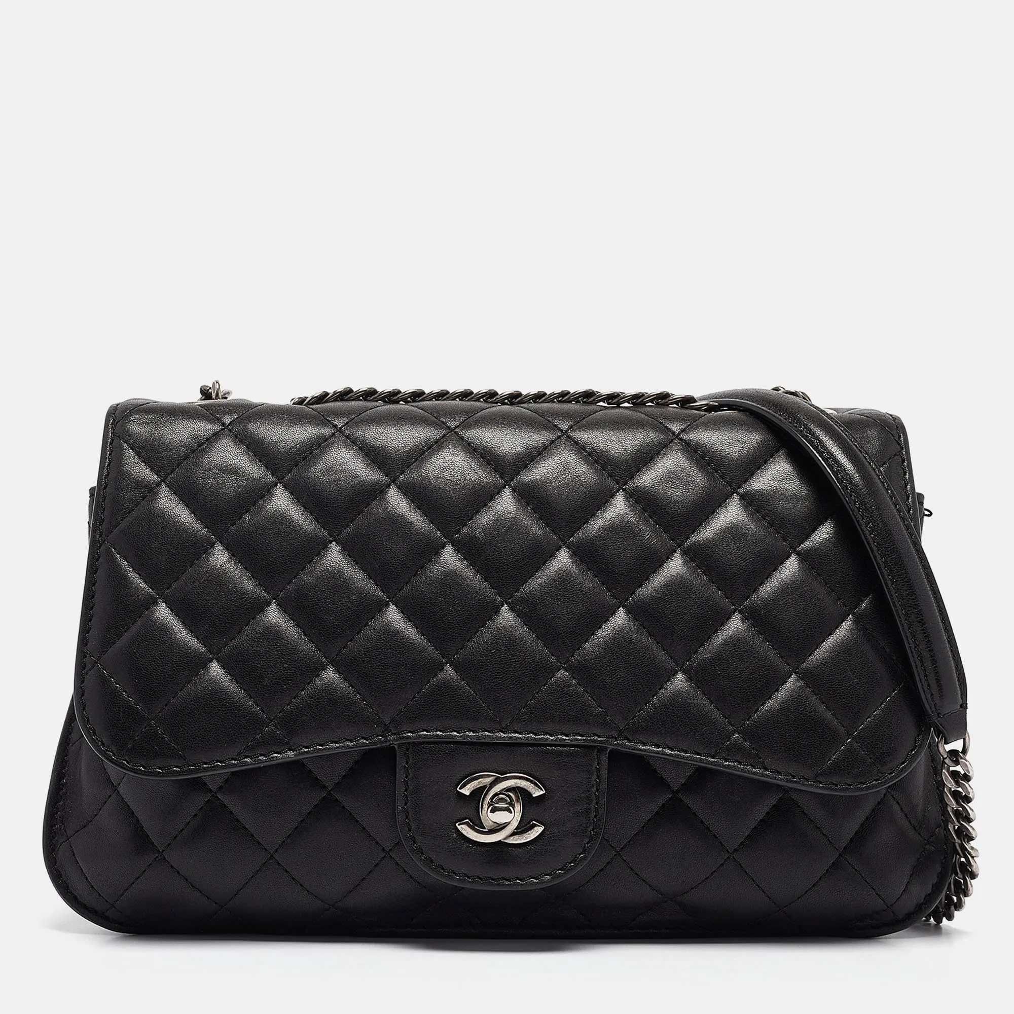 Black Quilted Leather CC Double Compartment Flap Bag