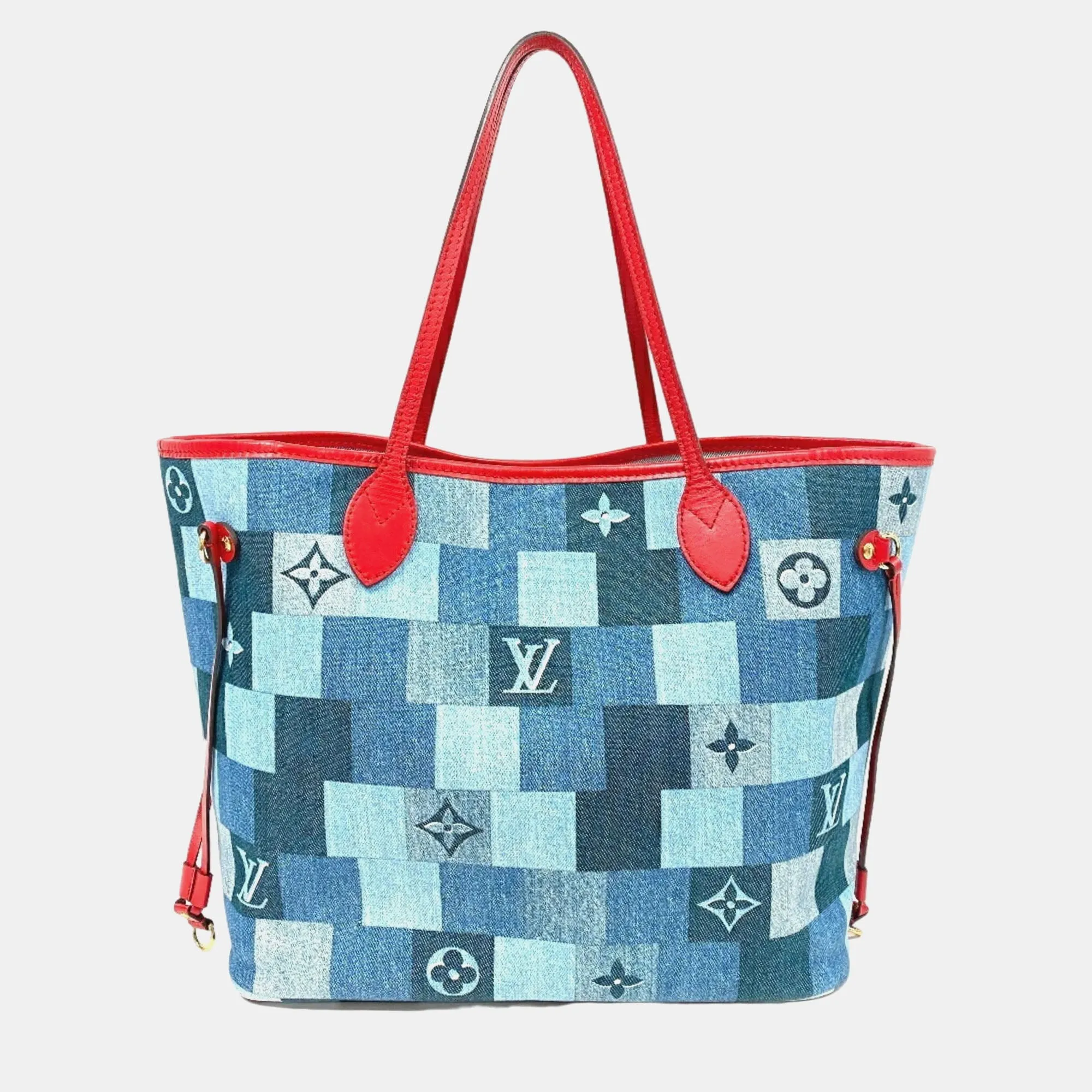 Blue and Red Damier Monogram Patchwork Denim Neverfull MM Tote bag