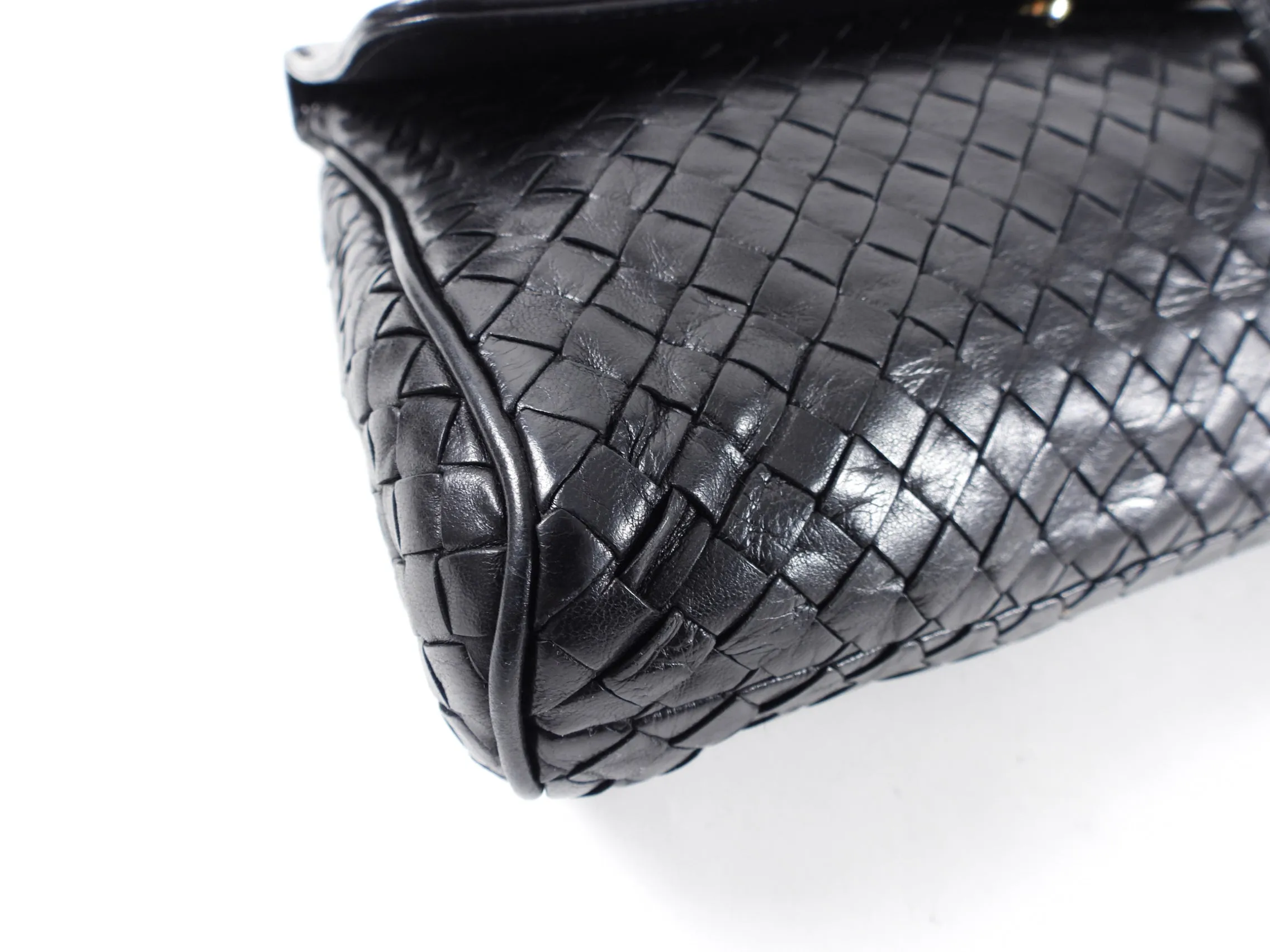 Bottega Veneta Vintage 1980's Black Intrecciato Leather Clutch