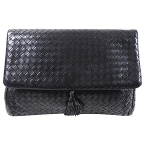 Bottega Veneta Vintage 1980's Black Intrecciato Leather Clutch