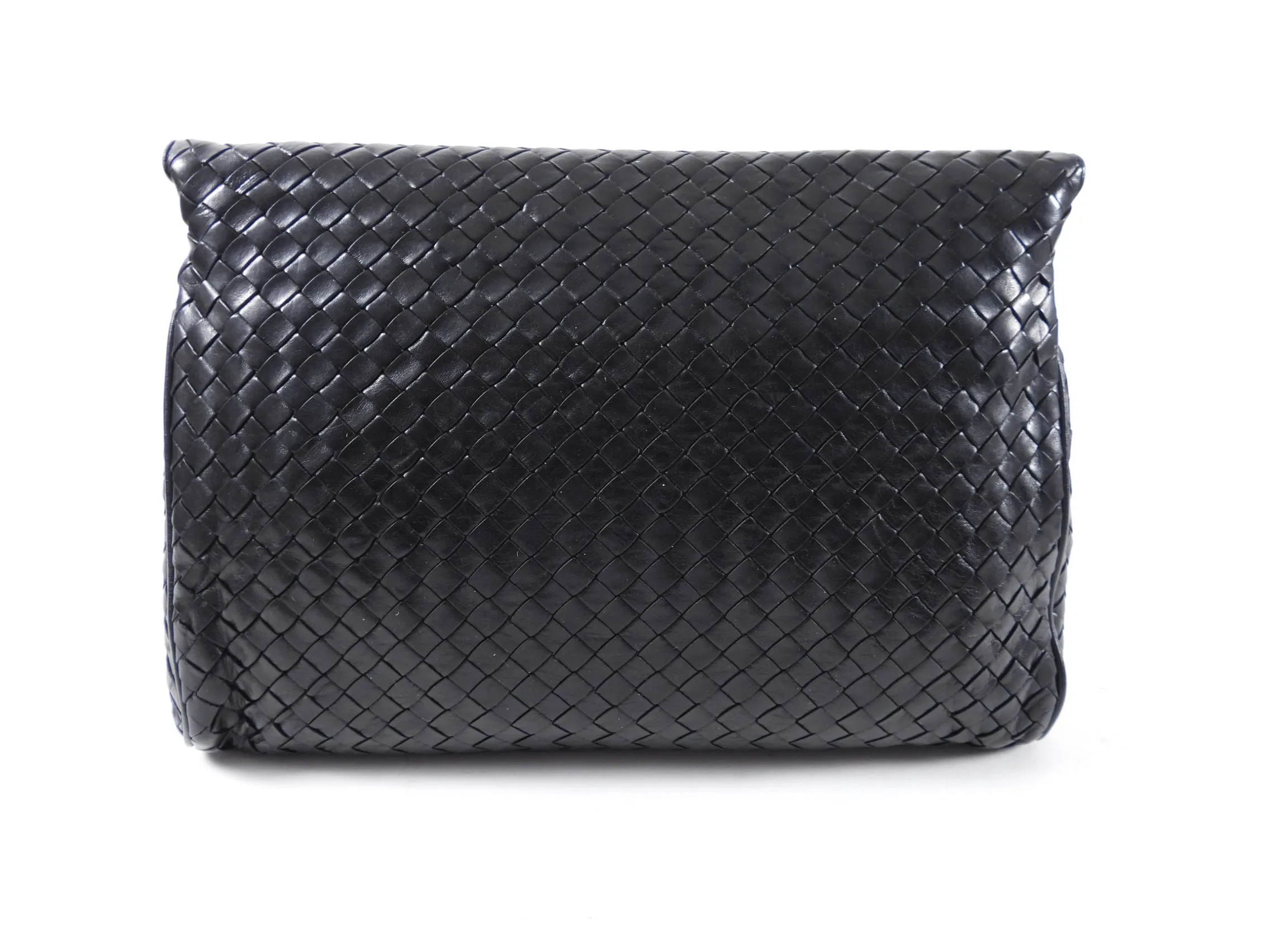 Bottega Veneta Vintage 1980's Black Intrecciato Leather Clutch