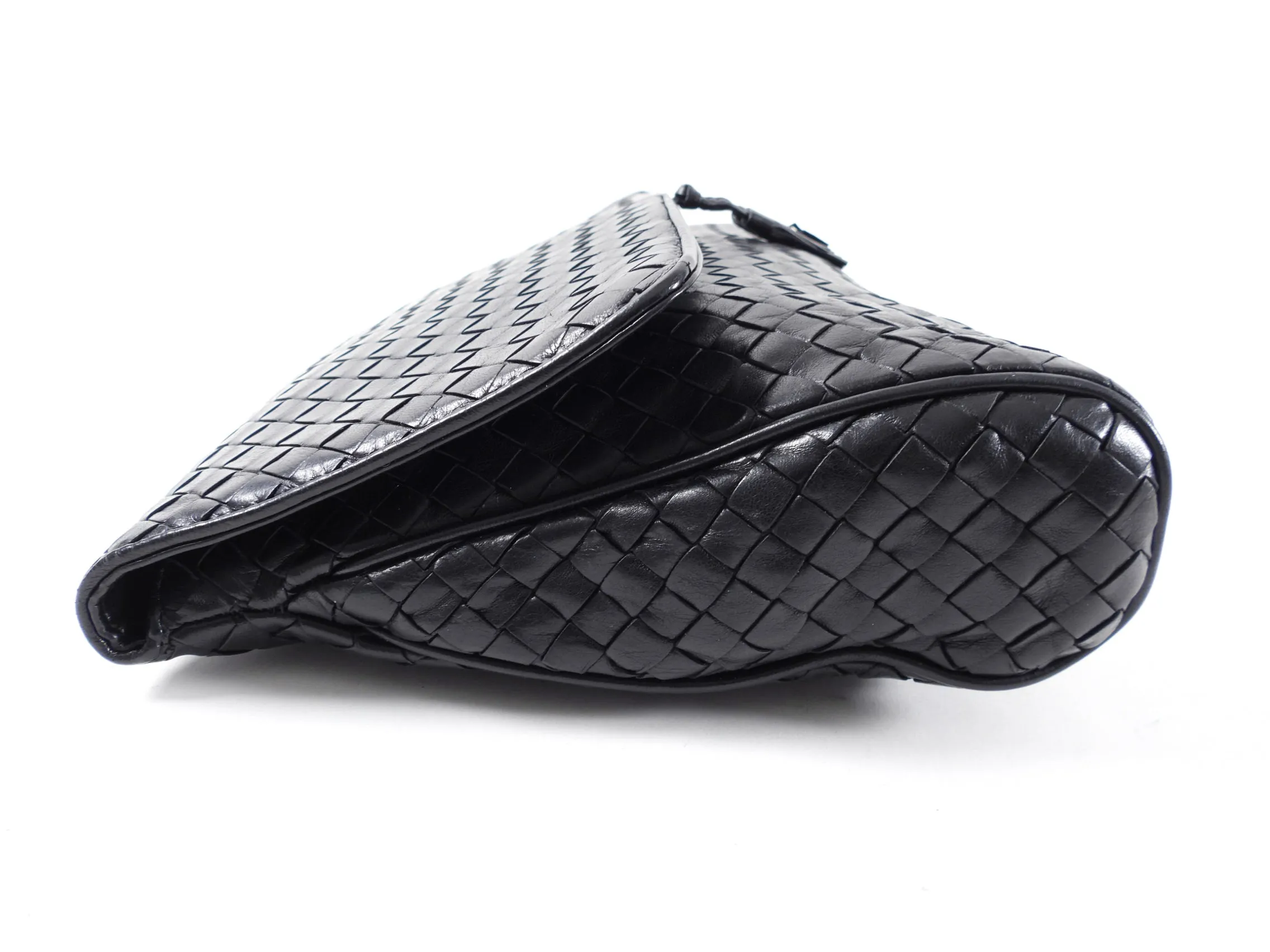 Bottega Veneta Vintage 1980's Black Intrecciato Leather Clutch