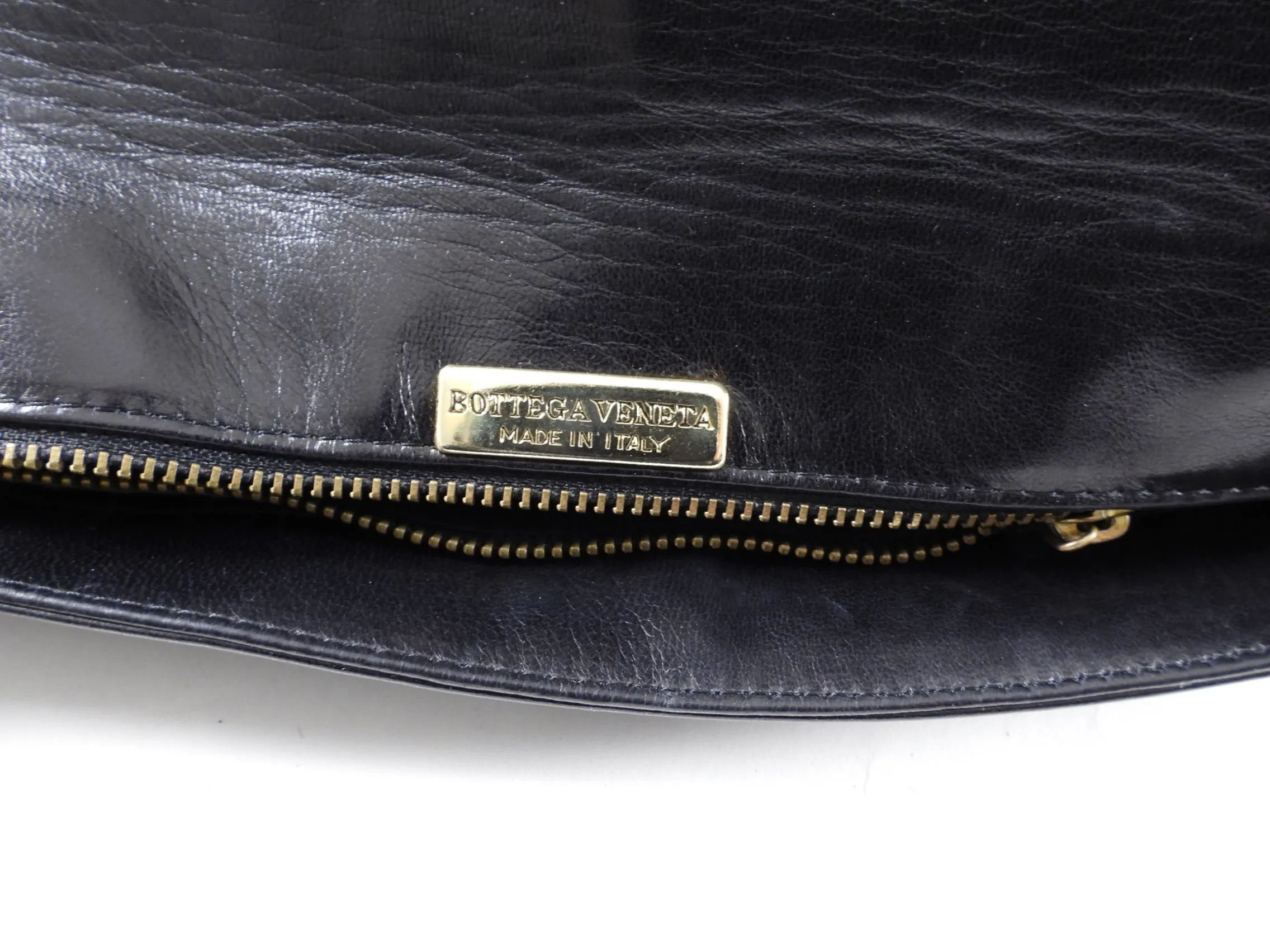 Bottega Veneta Vintage 1980's Black Intrecciato Leather Clutch