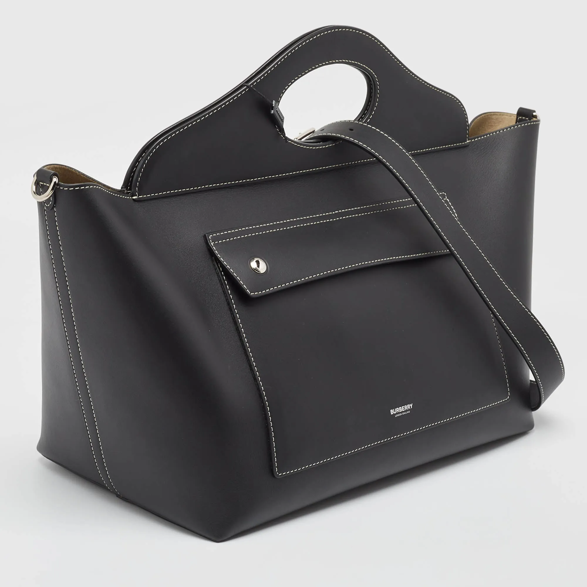 BURBERRY Black Leather Medium Soft Pocket Tote