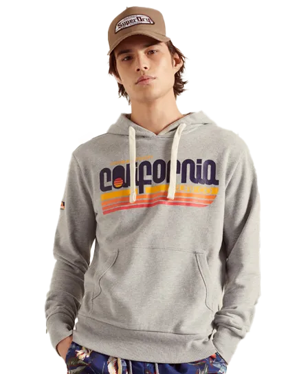 Cali Surf Graphic Overhead Hoodie in Grey Marl