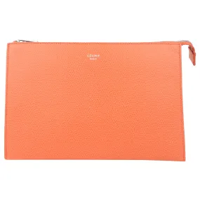 Celine Orange Pebble Grained Leather Trio Cosmetic Pouch