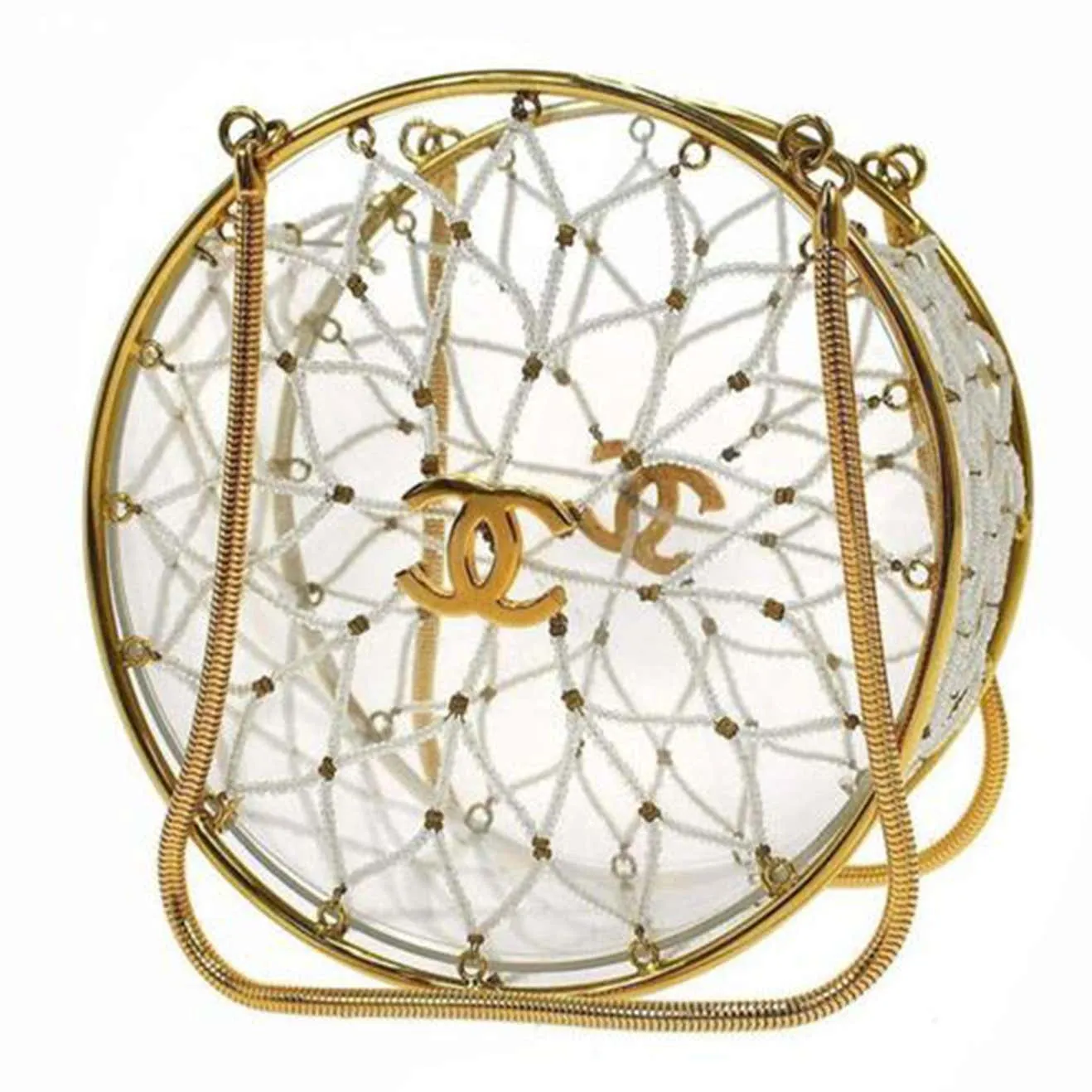 Chanel Minaudière Ultra Rare 1990 Beaded Gold Transparent Circle Micro Mini Bag