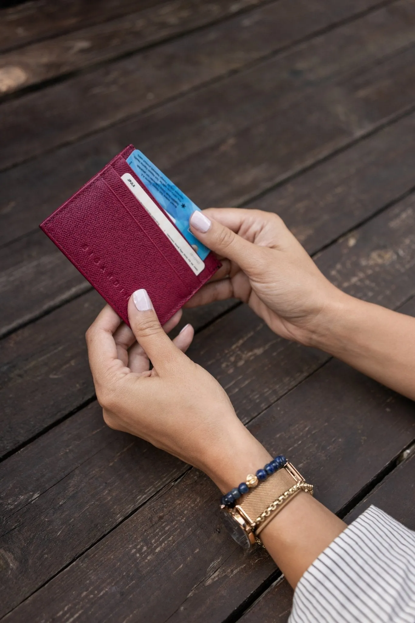 Claret Red Unisex Saffiano Leather Slim Card Wallet