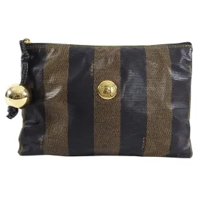 Fendi Vintage Early 1990's Pequin Coated Canvas Cosmetic Small Clutch Bag