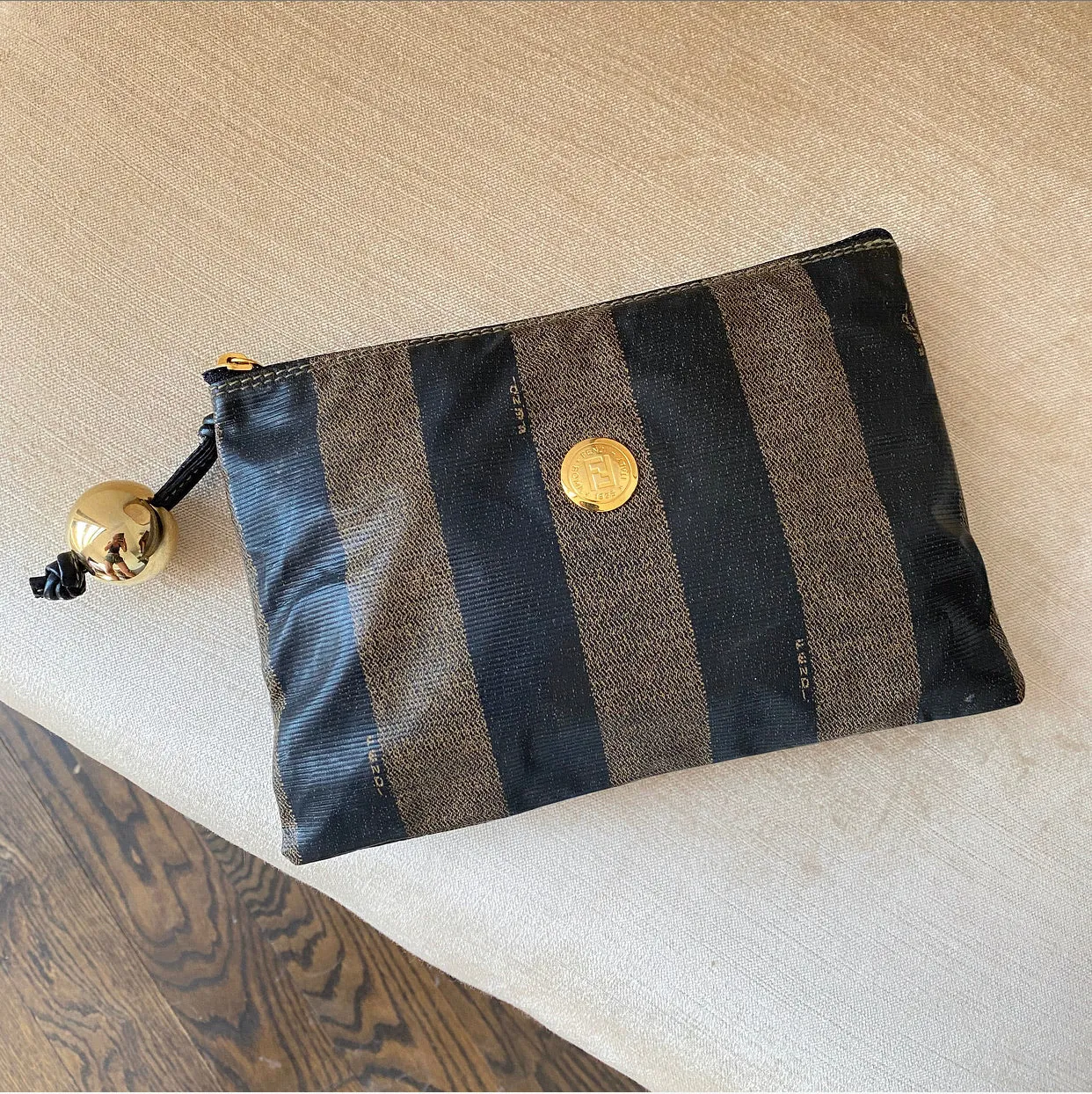 Fendi Vintage Early 1990's Pequin Coated Canvas Cosmetic Small Clutch Bag