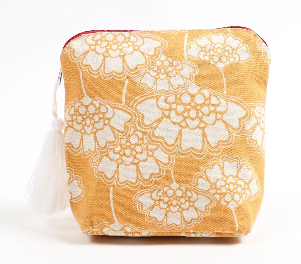 Floral Yellow embroidered Big Pouch