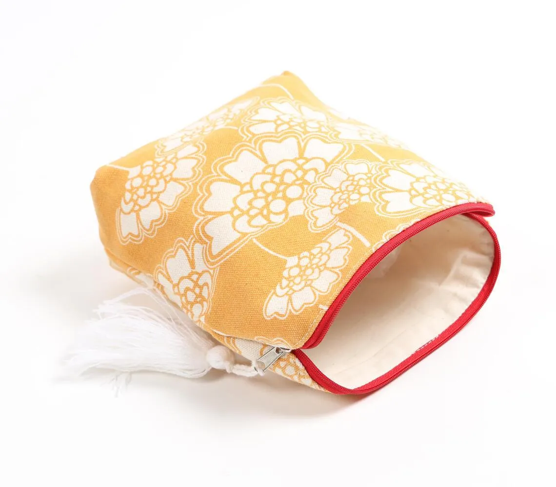 Floral Yellow embroidered Big Pouch