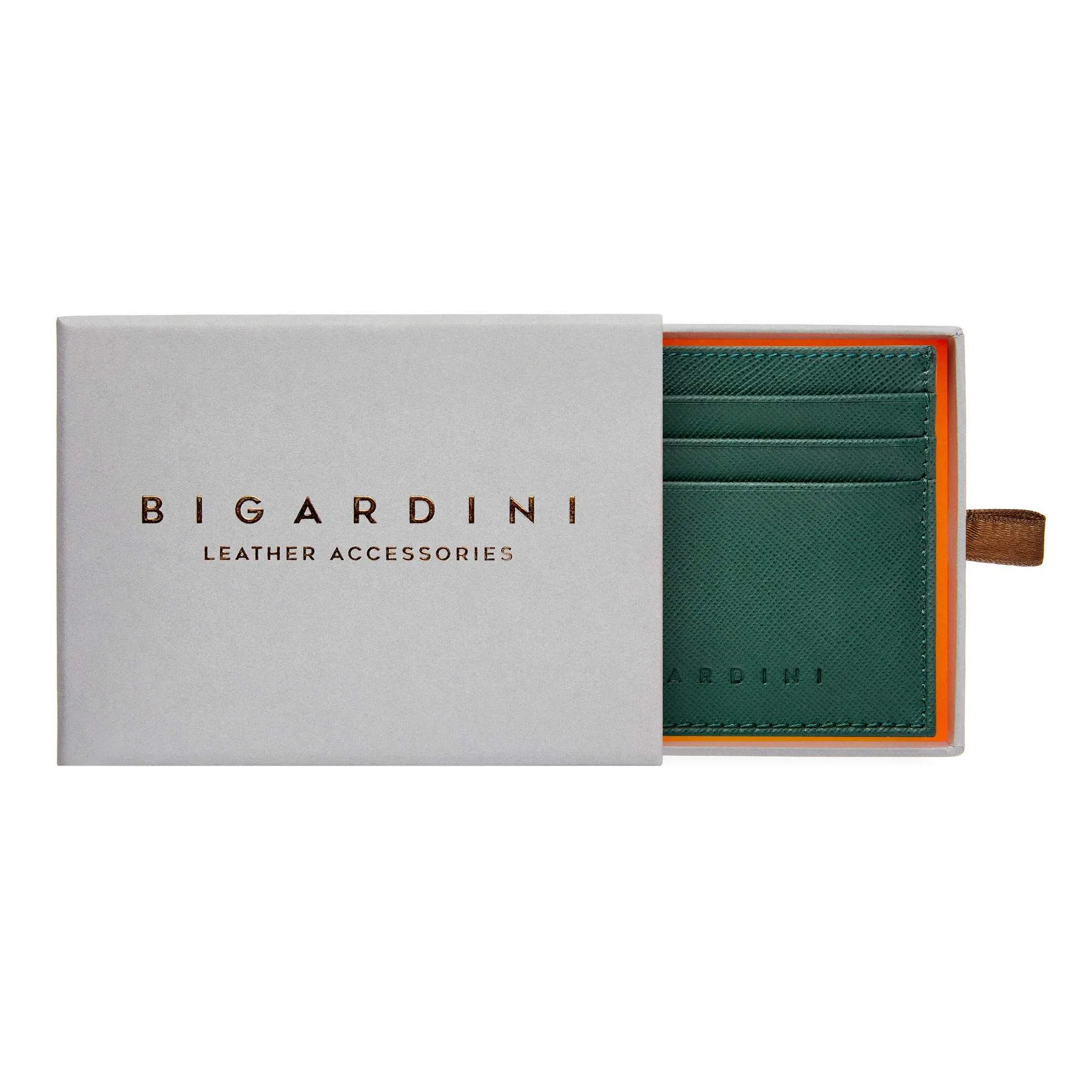 Green Unisex Saffiano Leather Card Wallet