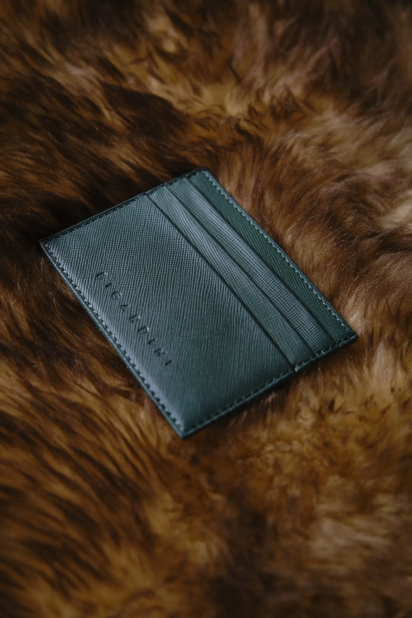 Green Unisex Saffiano Leather Card Wallet