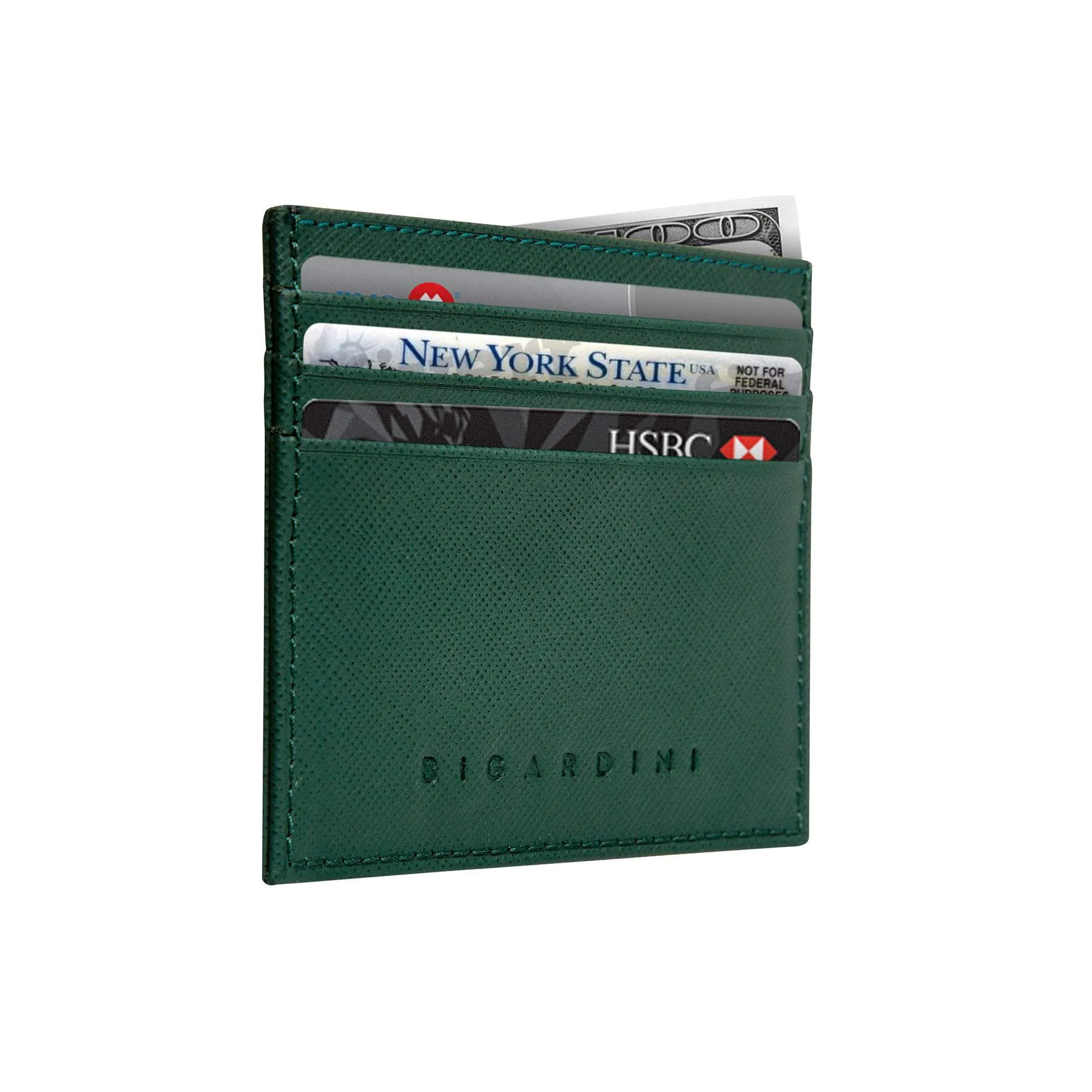 Green Unisex Saffiano Leather Card Wallet