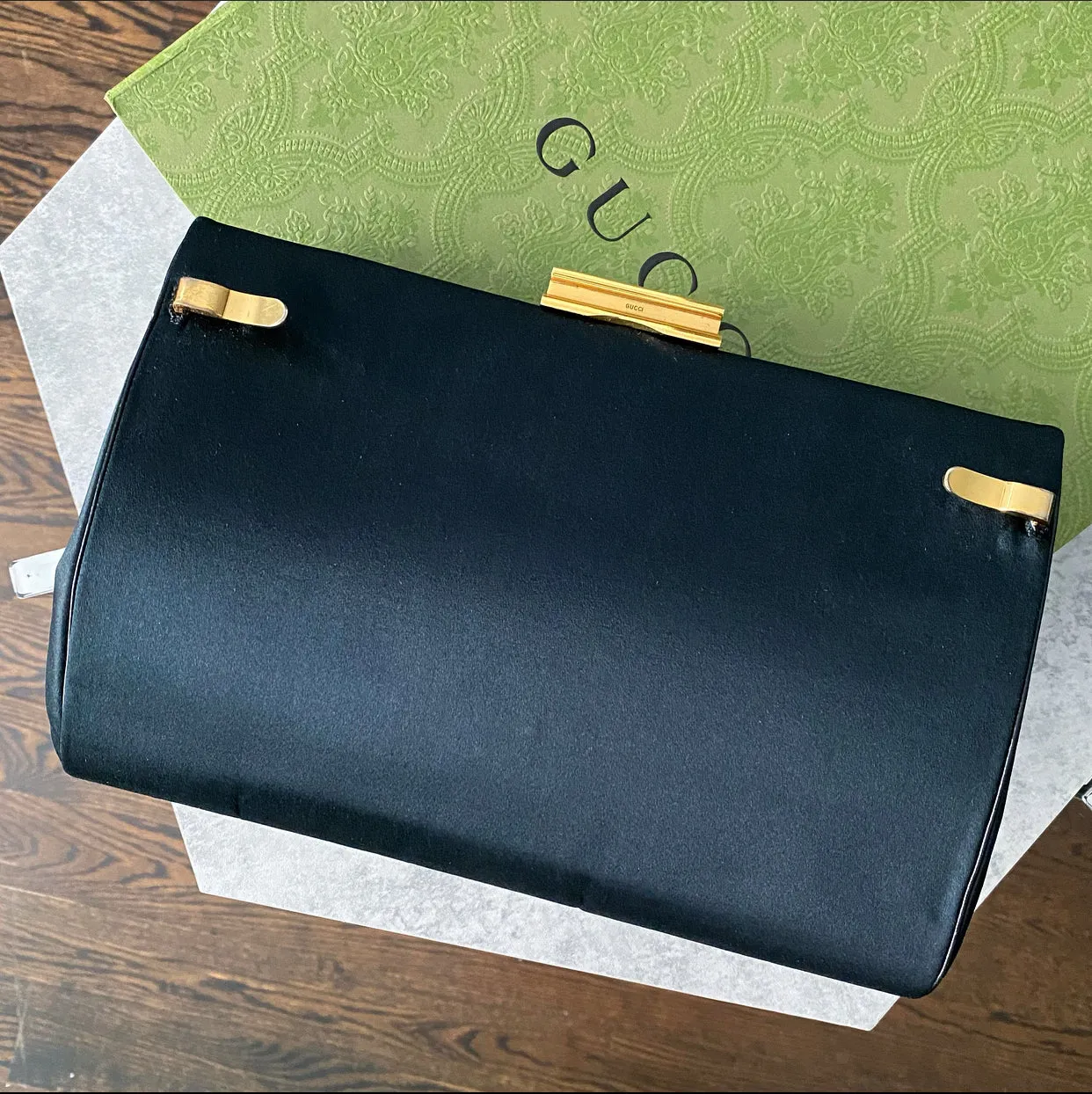 Gucci Vintage 1950’s Black Silk Satin Convertible Clutch Bag