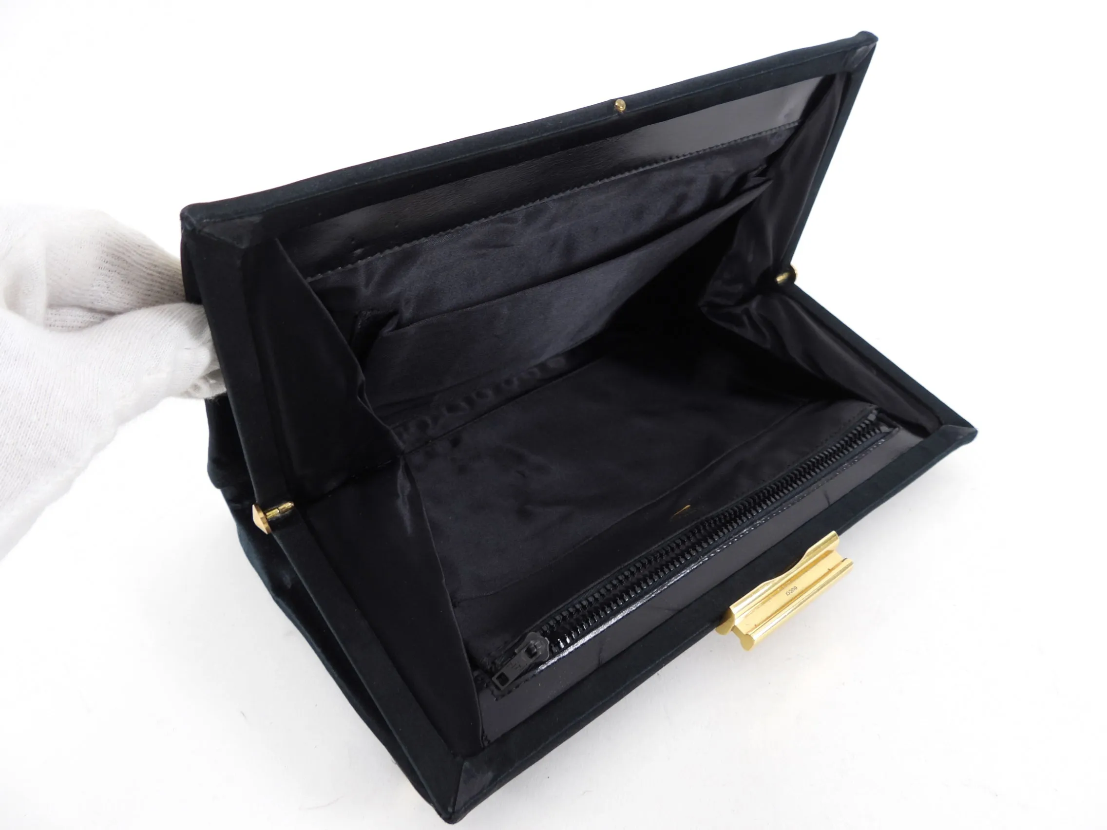 Gucci Vintage 1950’s Black Silk Satin Convertible Clutch Bag