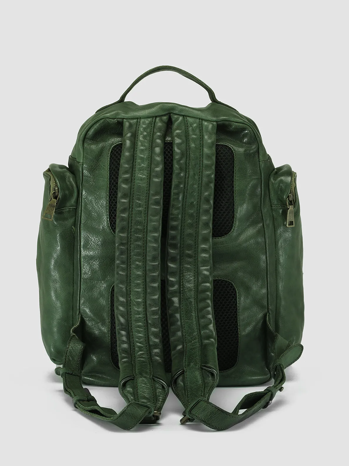 HELMET 042 - Green Leather Backpack