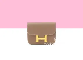 Hermes Constance Slim Wallet Etoupe Gold Hardware