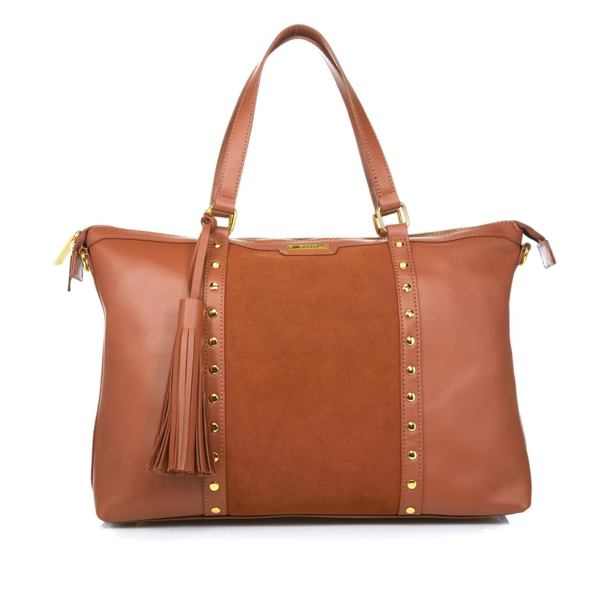 Iman Global Chic Leather & Suede Studded Satchel