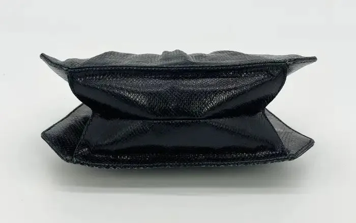 Judith Leiber Black Lizard Enamel Top Clutch