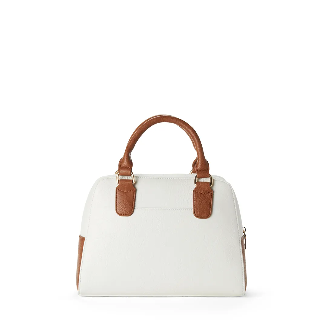 MADELYN Vegan Satchel in White   Camel