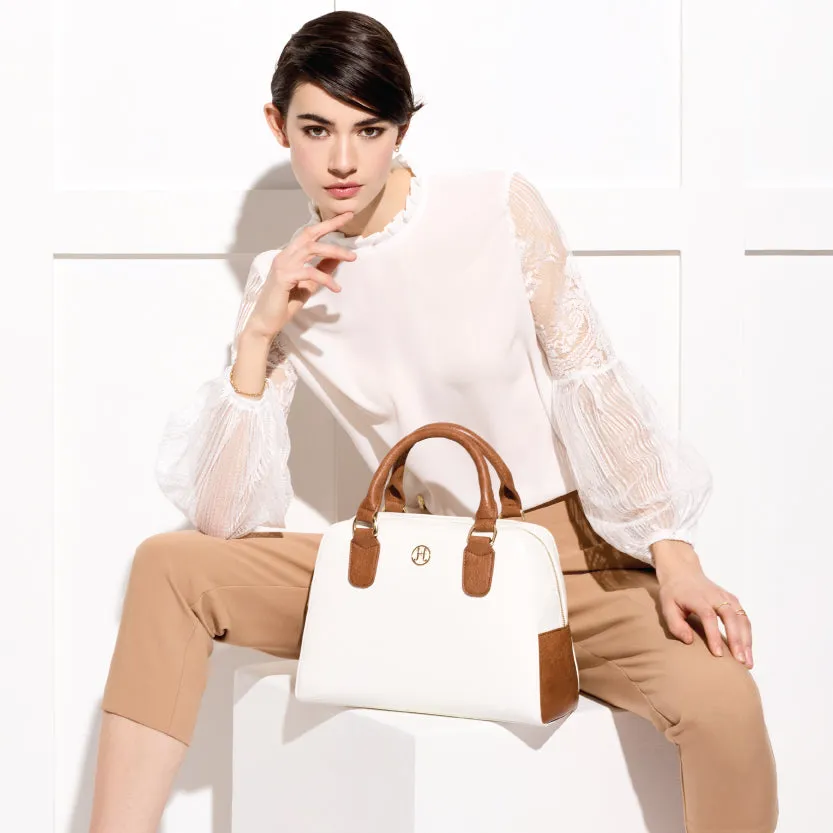 MADELYN Vegan Satchel in White   Camel