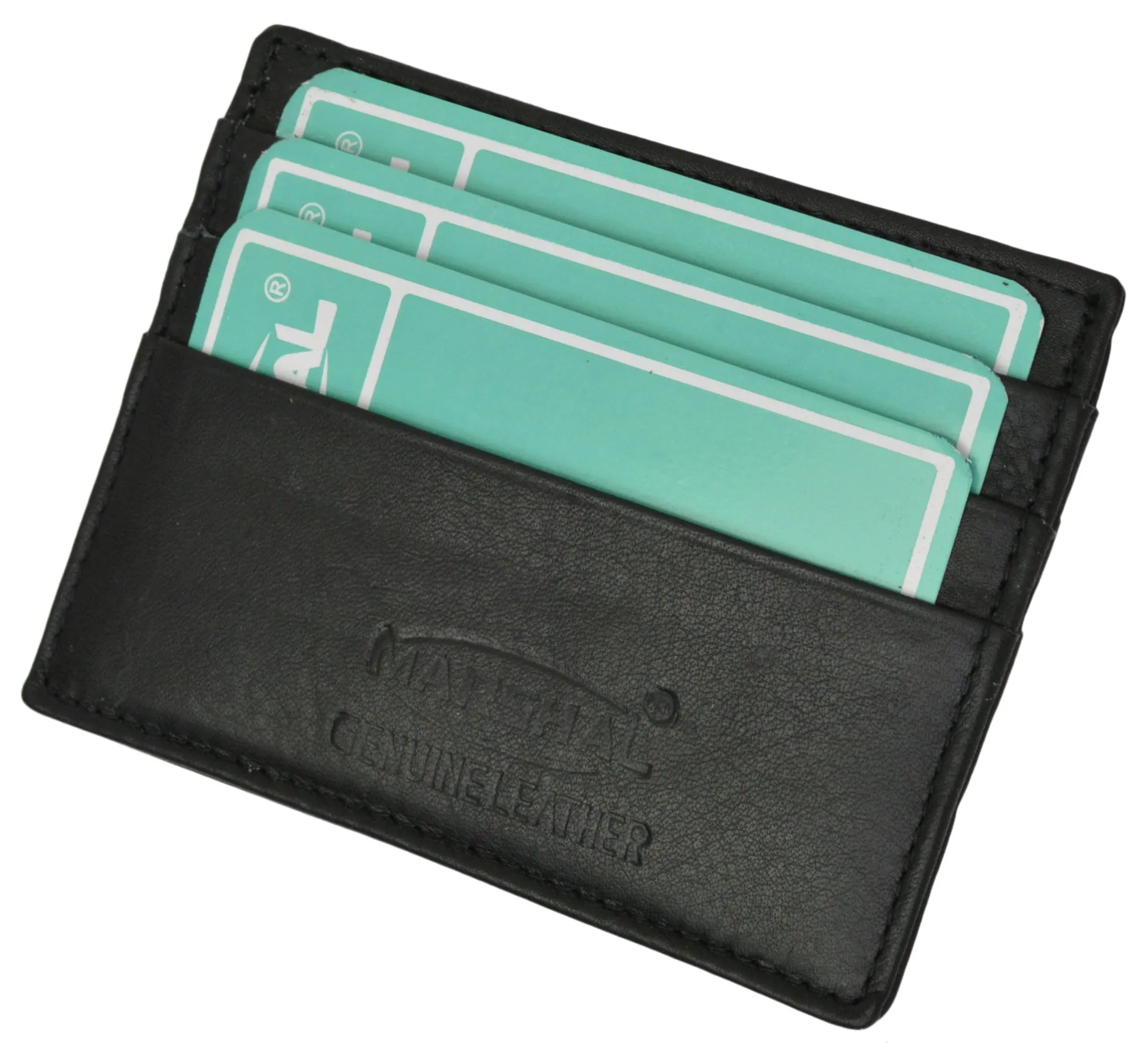 Marshal Mens Black Leather Minimalist Front Pocket Cash Card Holder Wallet