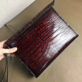 Mens Genuine Crocodile Skin Leather Clutch Vintage Wine Red