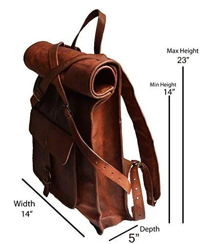 MROYALE™ 23" Vintage Leather Laptop Backpack - Water Resistant Roll Top Outdoor Rucksack