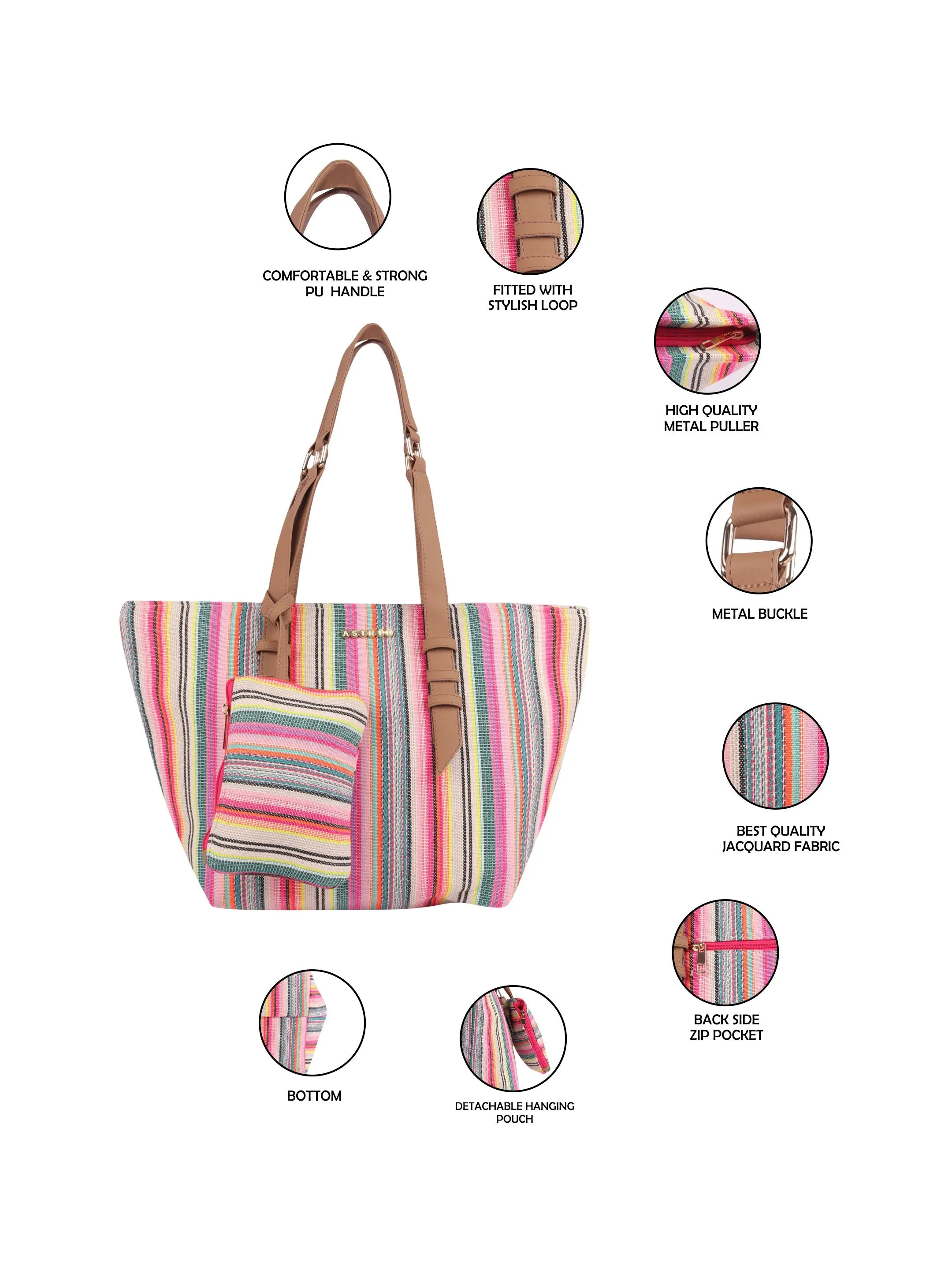 Multi Color Textured Tote Bag With Coin Pouch