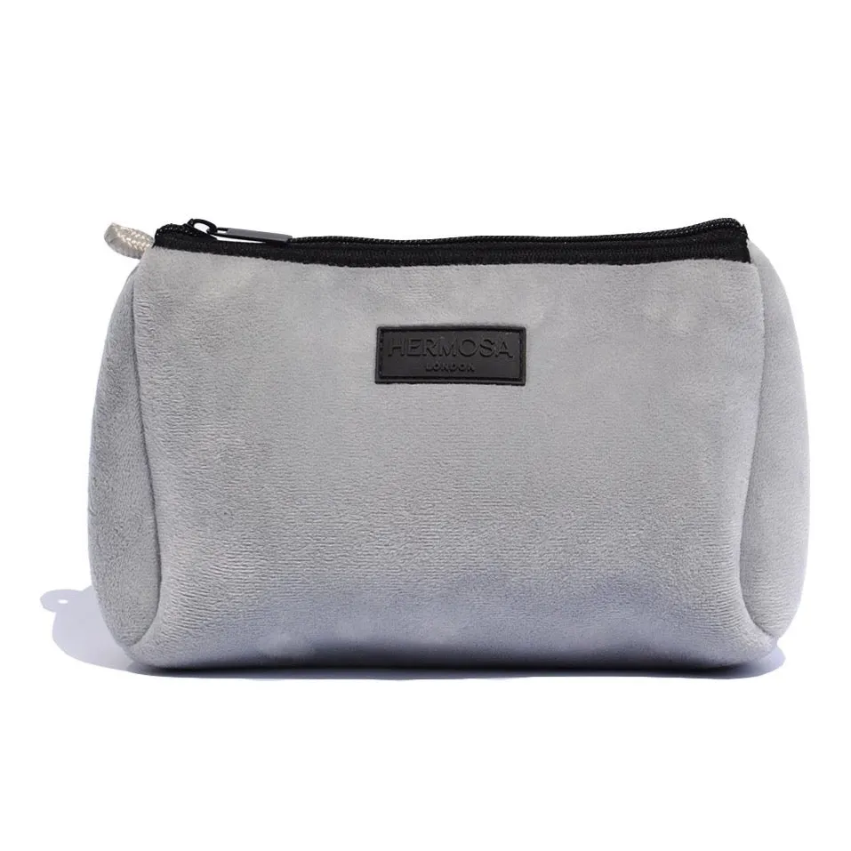 Soft Grey Velvet Wash Bag