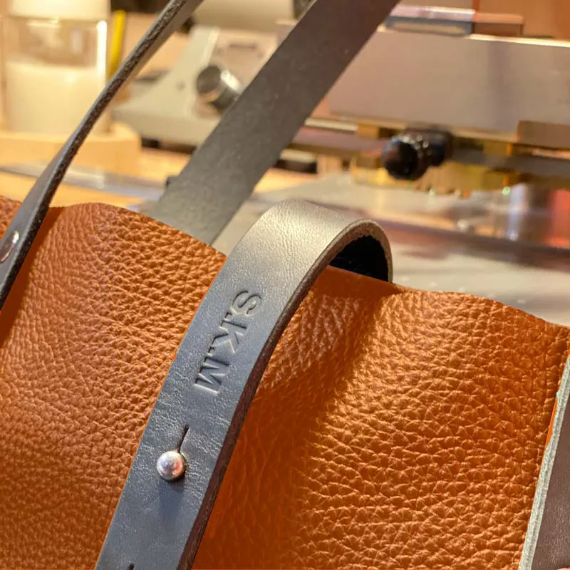 Soft Italian Leather Tote - Orange