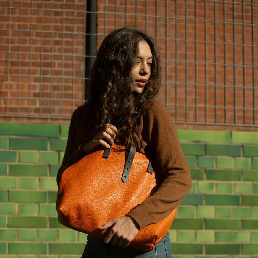 Soft Italian Leather Tote - Orange