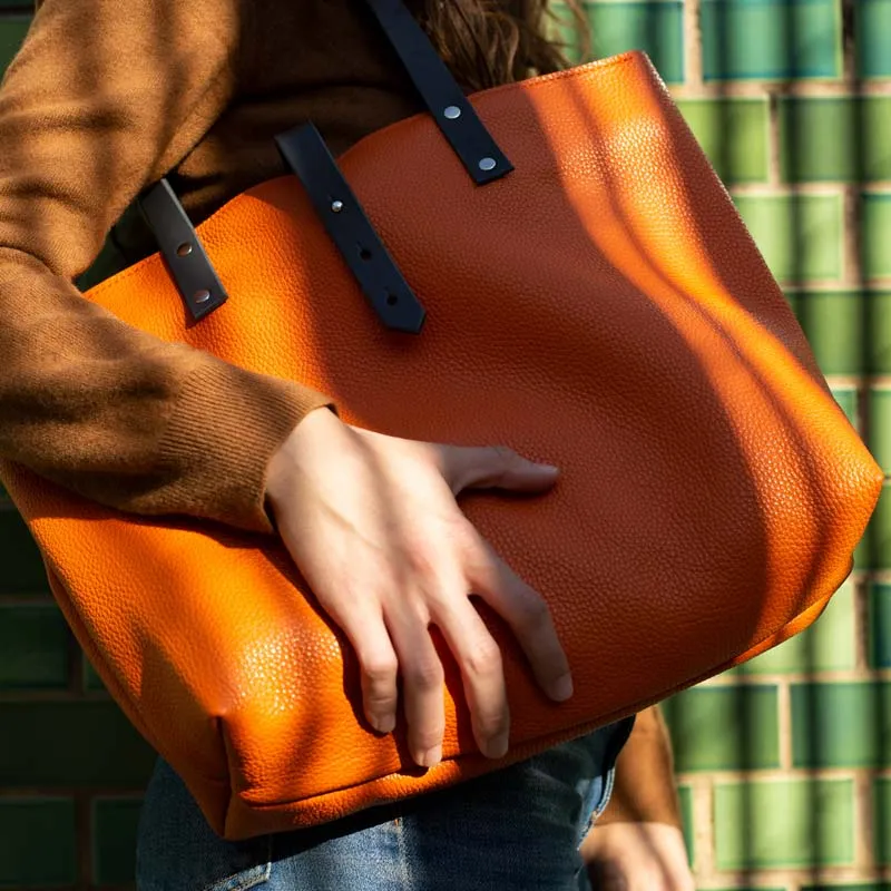 Soft Italian Leather Tote - Orange