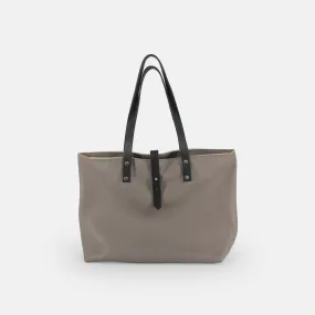 Soft Italian Leather Tote with Zip - Grey