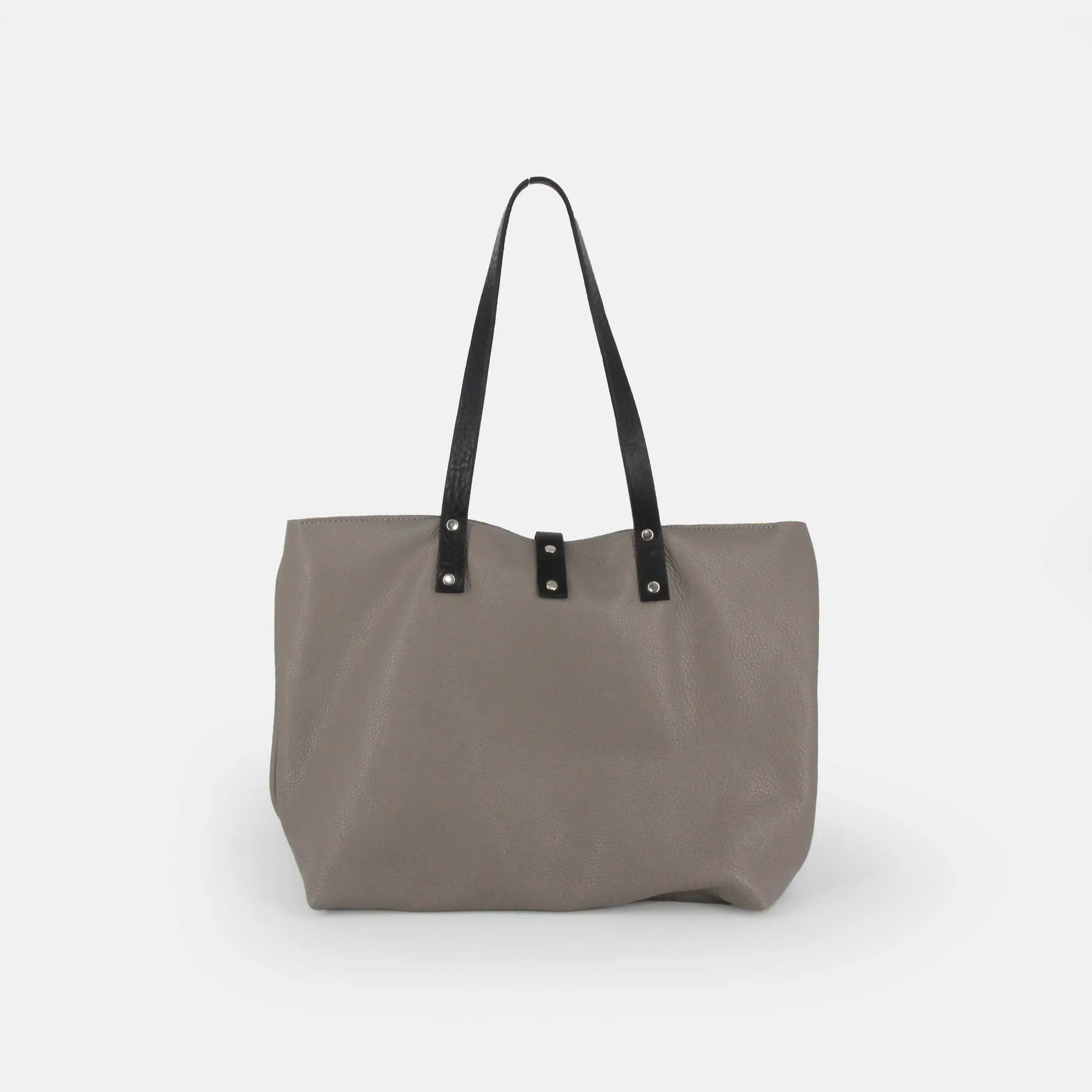 Soft Italian Leather Tote with Zip - Grey