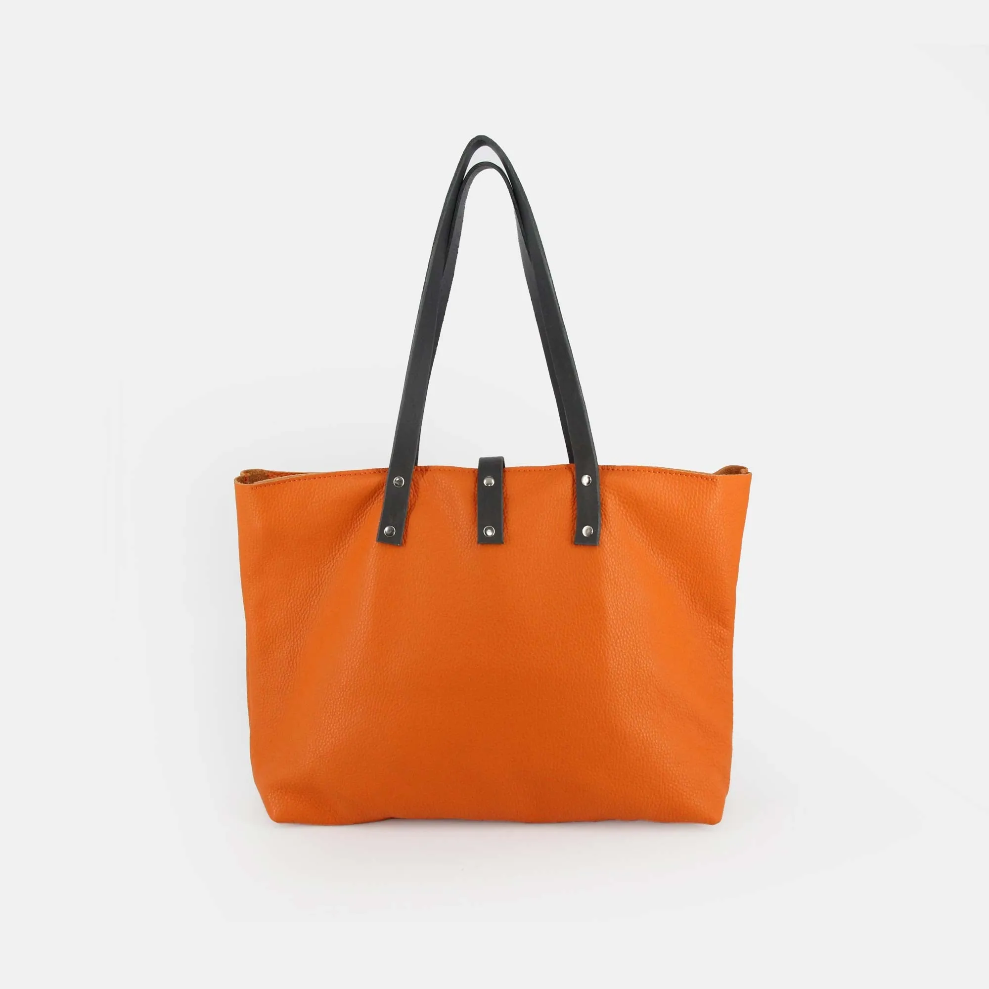 Soft Italian Leather Tote with zip - Orange