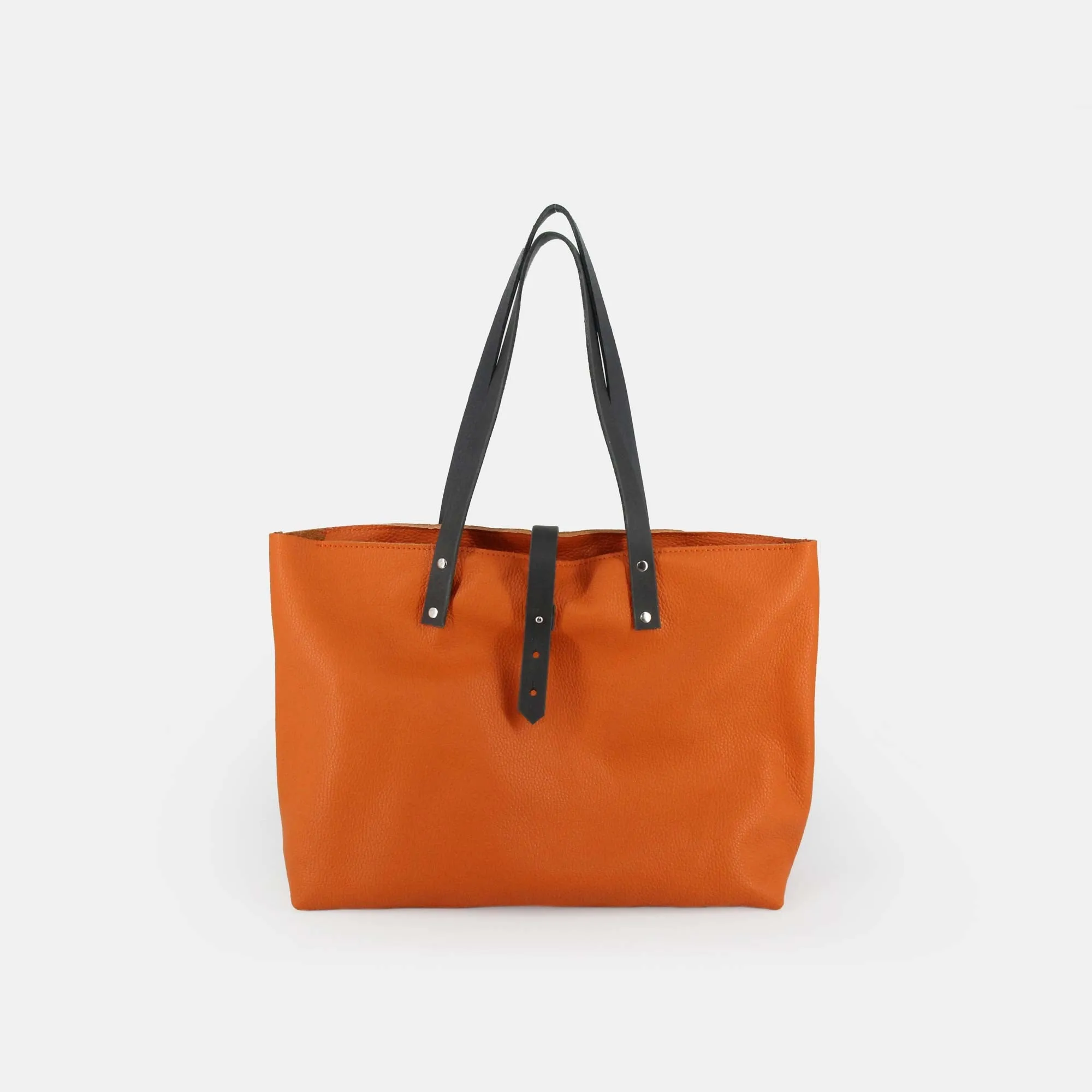 Soft Italian Leather Tote with zip - Orange