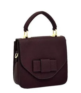 Textured Faux Leather Mini Satchel w/Cross-body Bag Burgundy