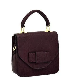 Textured Faux Leather Mini Satchel w/Cross-body Bag Burgundy