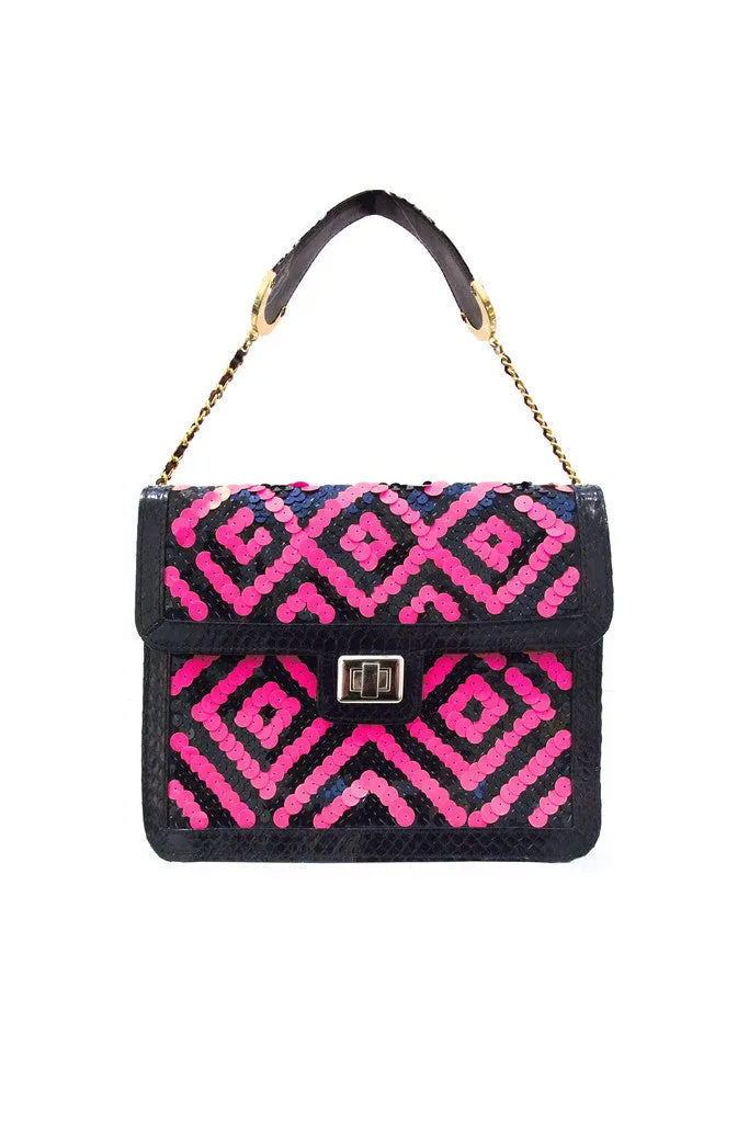 THE BEANO SEQUIN SATCHEL FUCHSIA